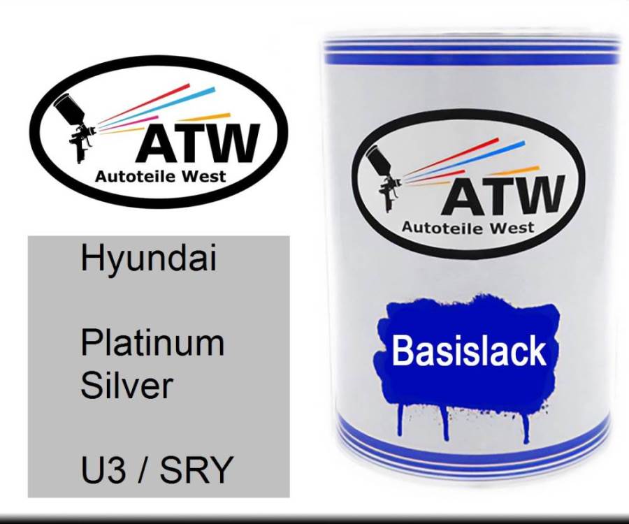 Hyundai, Platinum Silver, U3 / SRY: 500ml Lackdose, von ATW Autoteile West.